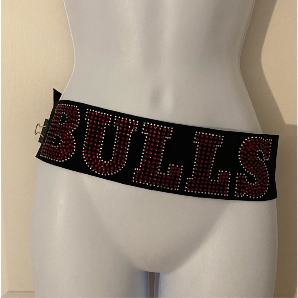 Black Belt with Red Rhinestone Bulls Design